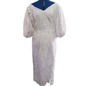 Beaded White Dress Zipper Sequins Puff Sleeve SEE MEASUREMENTS